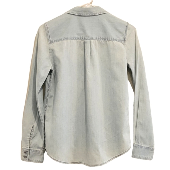 2/$18 Express Button Down Shirt Jean Denim Blue Long Sleeve Top Collar Cotton - Picture 2 of 10